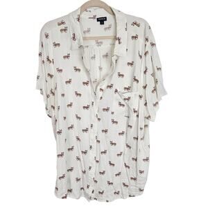 Torrid Top Button Down Shirt Women 3X White Animal Print Top Short Sleeve Shirt